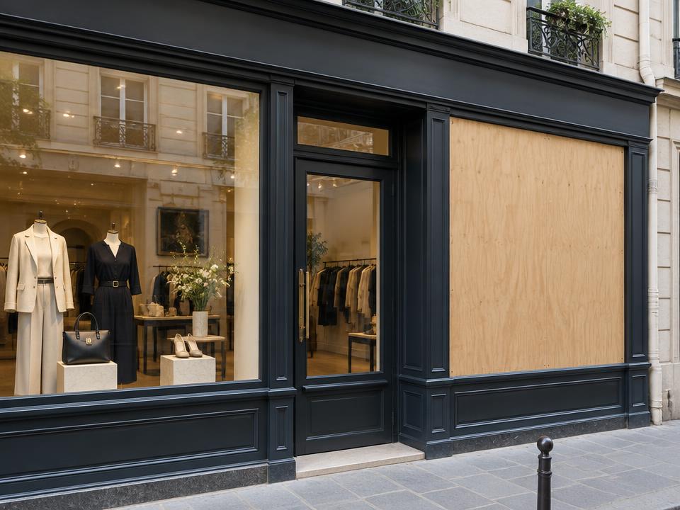 Panneau de bois posé sur une vitrine